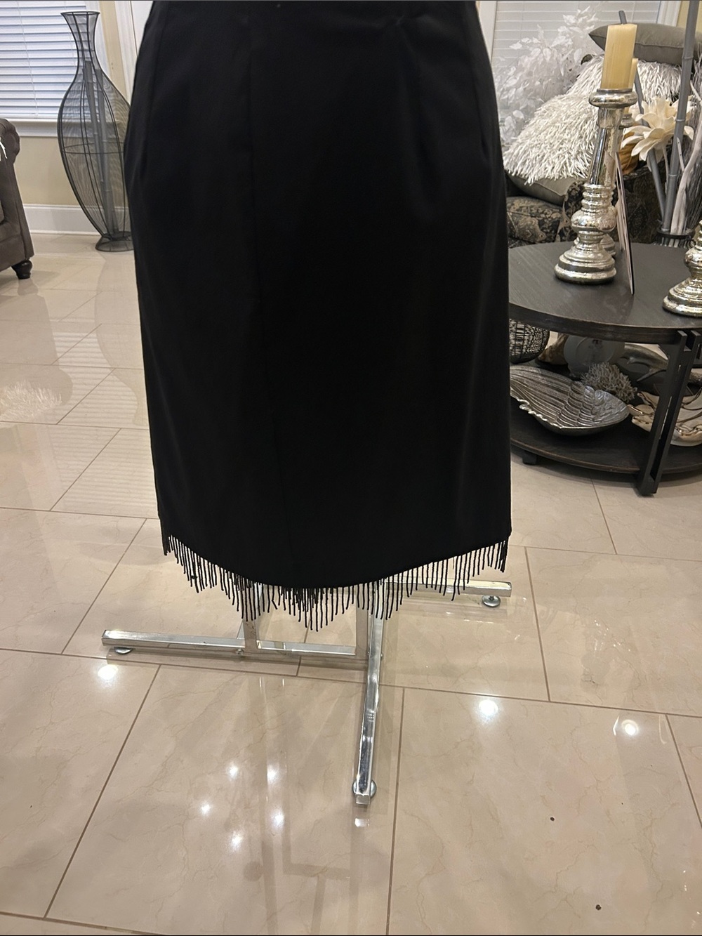 Black Fringe-Hem Pencil Skirt - Brand: